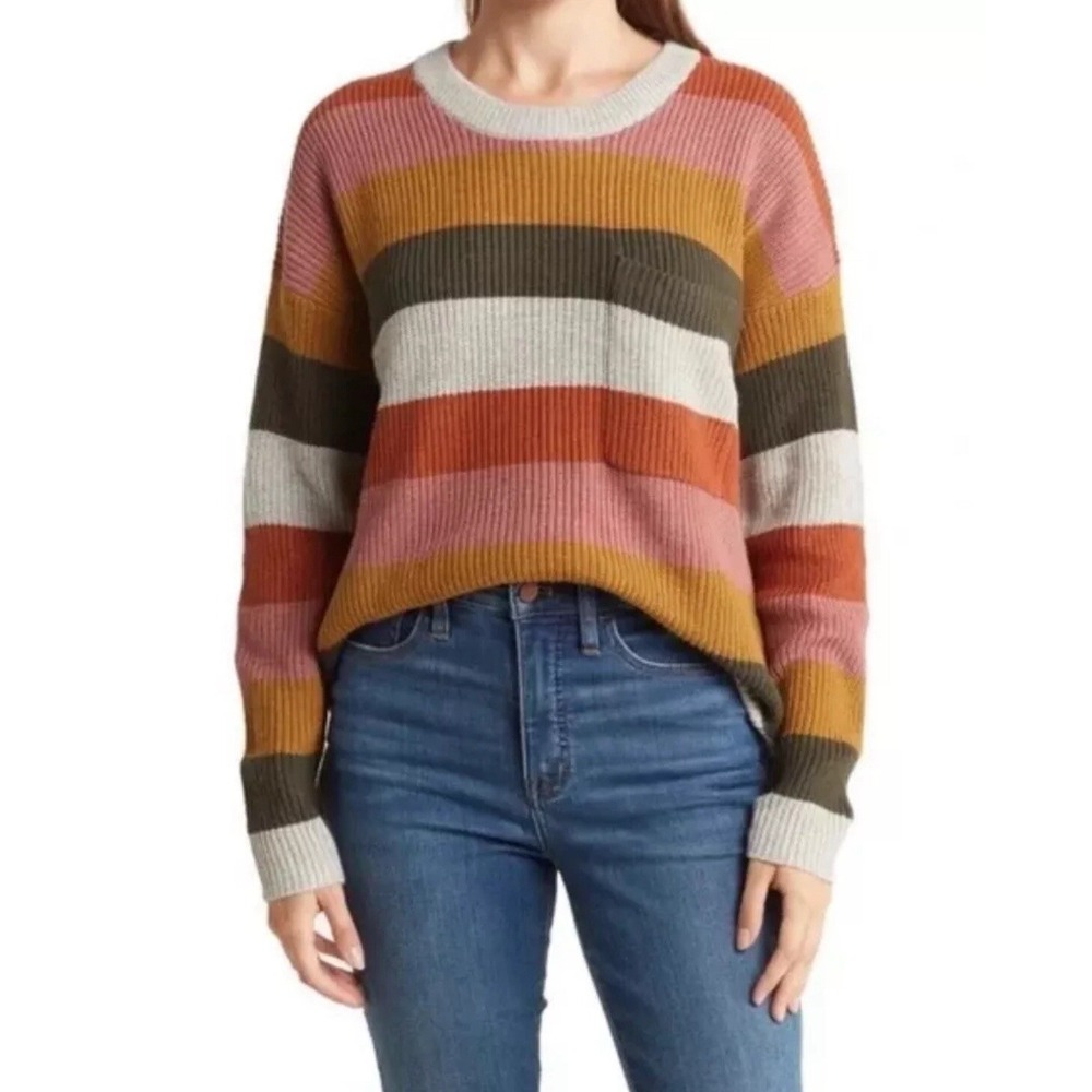 Madewell Women's Sweater Thompson Pocket Pullover Arctic Ice Striped‎  Size XS